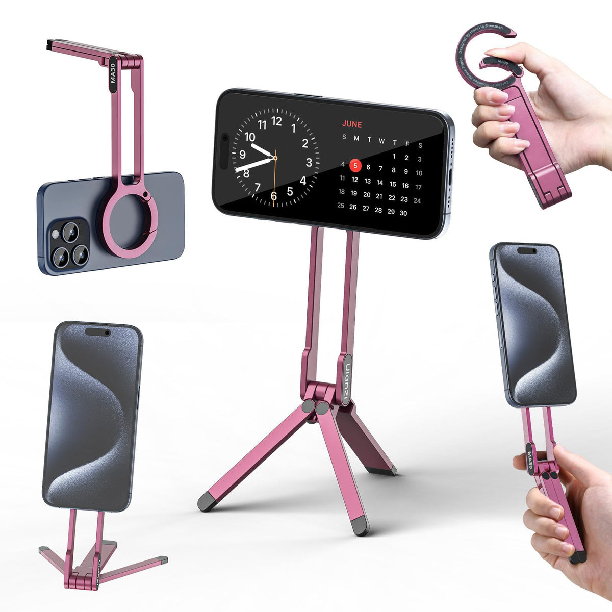 ULANZI MA30 Magnetic Phone Tripod Stand for iPhone - Aluminium Maglock Smartphone Mini Tripod Pocket Cell Phone Stand Strong Magnet Quick Mount Compatible with iPhone 17 16 15 14 13 12 Series, Black