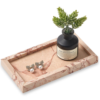 Natural Small Marble Vanity Tray, Stone Organizer for Bathroom & Kitchen