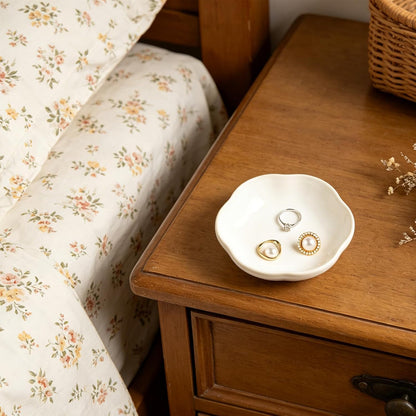Ceramic Jewelry Tray, Ring Holder Floral Trinket Bowl for Women