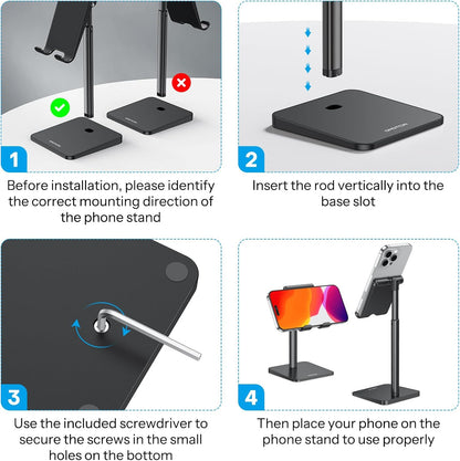 OMOTON CA02 Cell Phone Stand with Charging Hole for Desk Lightweight Black