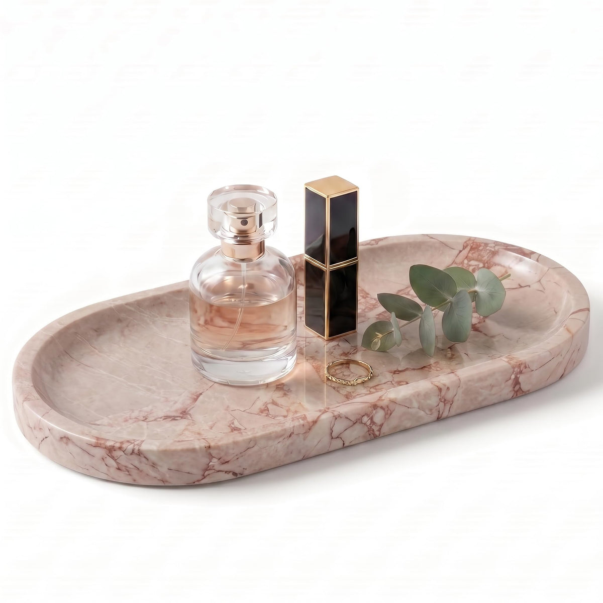 YKAJO Carrara White Gray Oval Marble Tray, 11.8x5.9 Perfume Organizer Dish