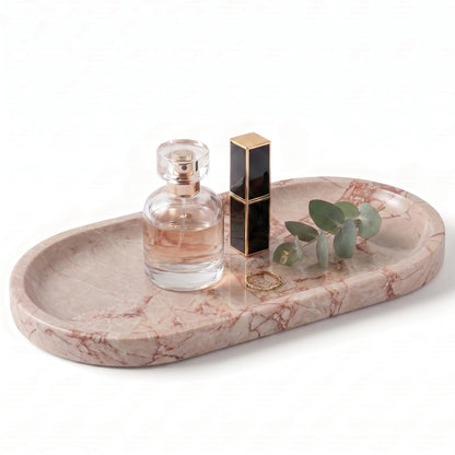 YKAJO Carrara White Gray Oval Marble Tray, 11.8x5.9 Perfume Organizer Dish