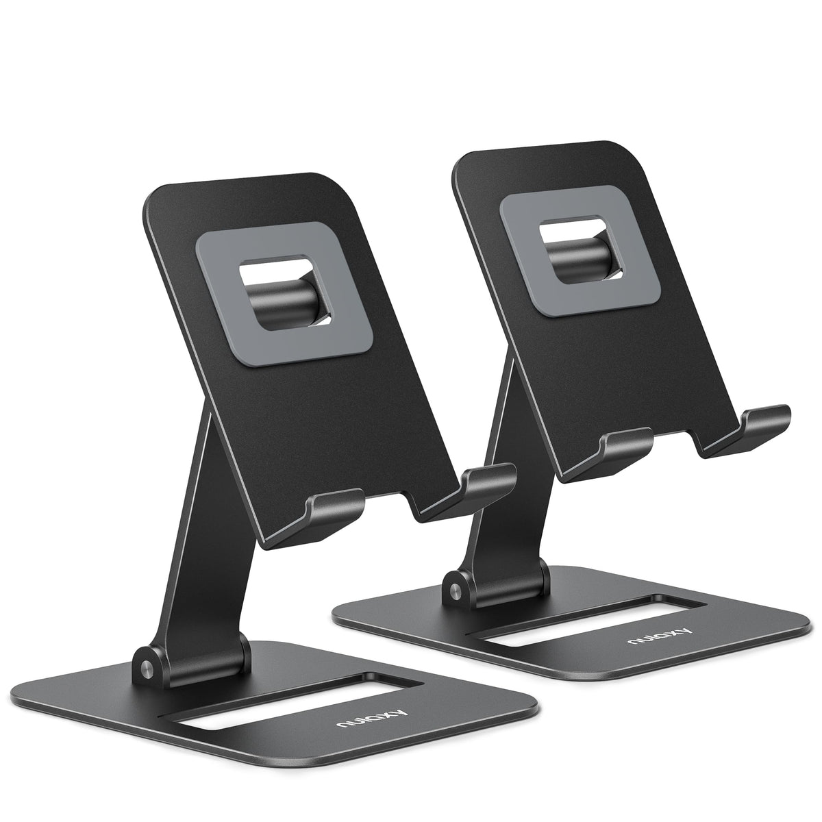 Nulaxy 2 Pack Aluminum Dual Folding Cell Phone Stand for Desk Black&Silver