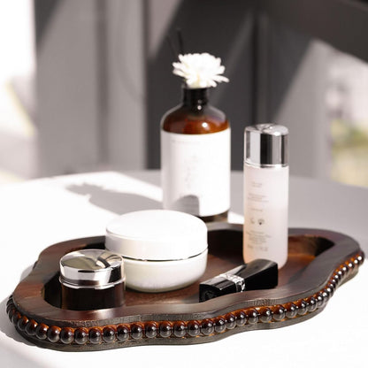 Small Wooden Decorative Tray with Bead,Cloud Candle Perfume Tray