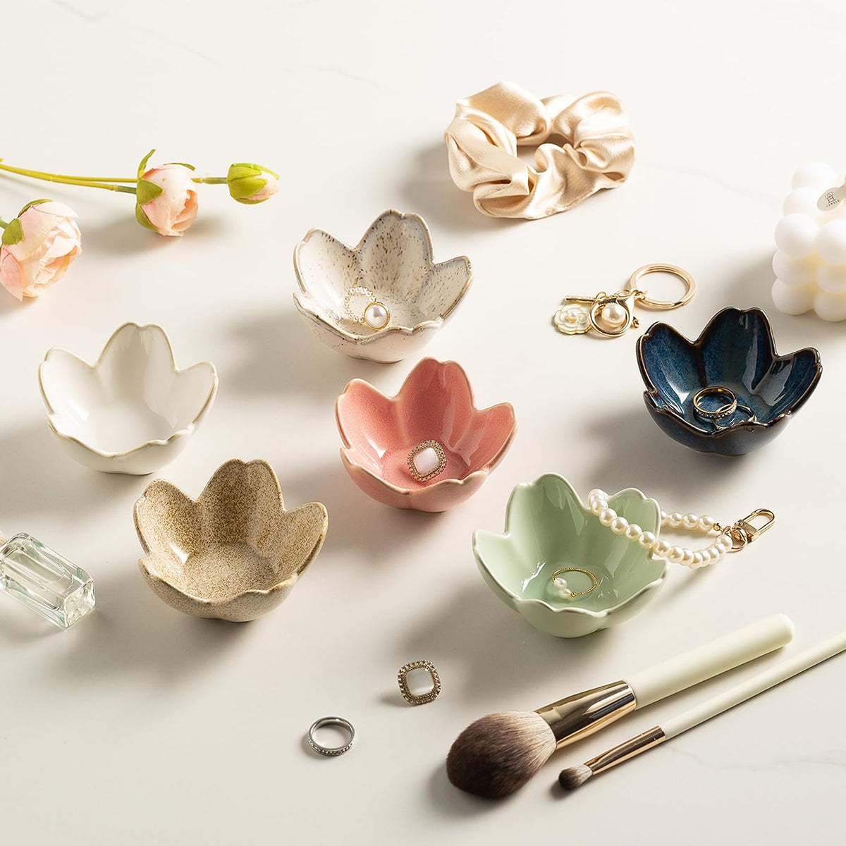 Flower Ring Holder Dish, Ceramic Jewelry Tray, Small Trinket Dish