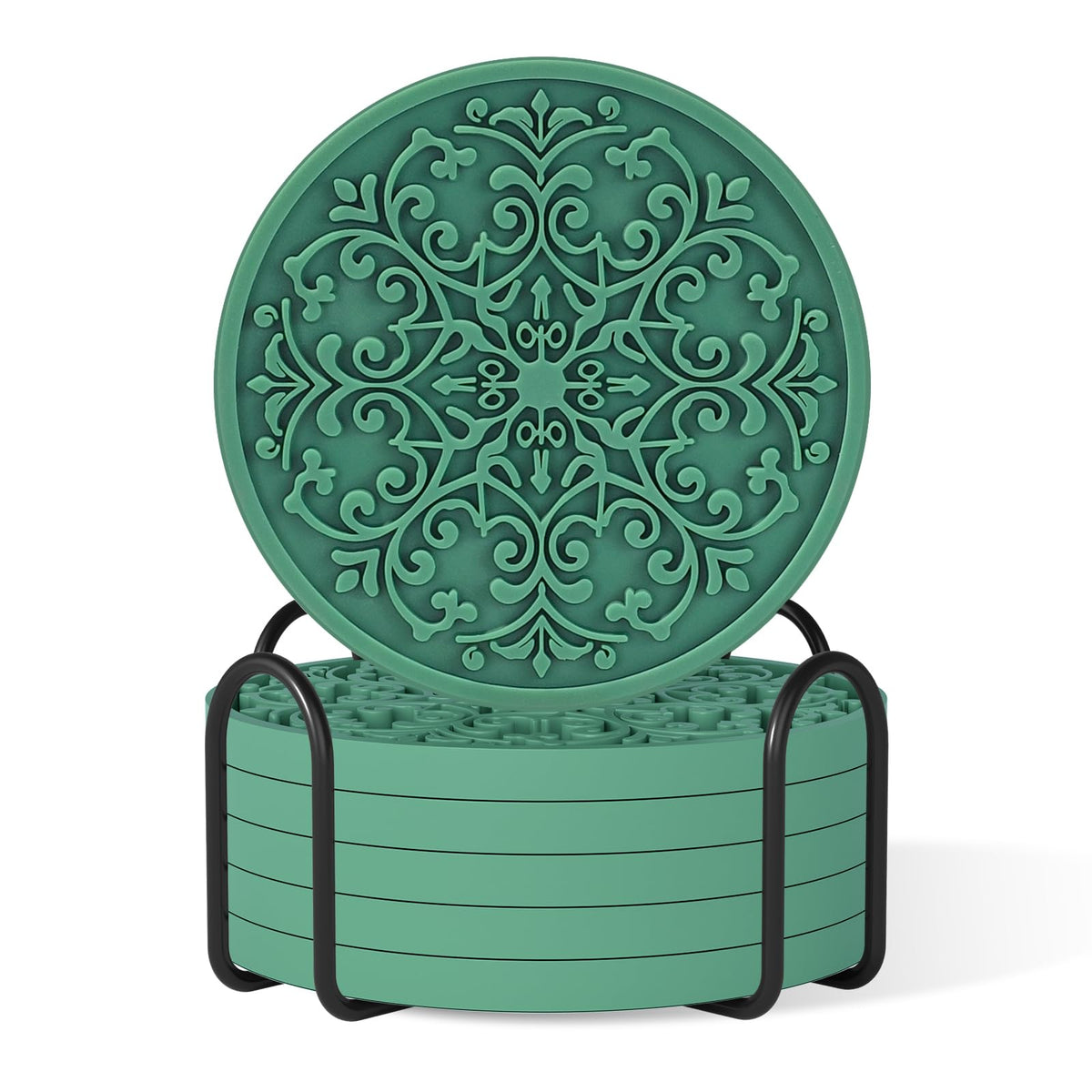 Drink Coasters, Coasters Set of 6 with Holder, Non-Slip Silicone Cup Mat