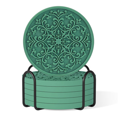 Drink Coasters, Coasters Set of 6 with Holder, Non-Slip Silicone Cup Mat