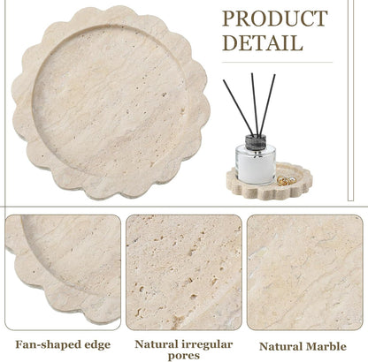 Threehoney 5.5 Inch Small Travertine Stone Tray, Round,Scallop