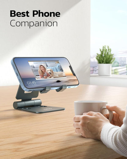 Nulaxy Full Aluminum Dual Folding Cell Phone Stand for Desk, Gray