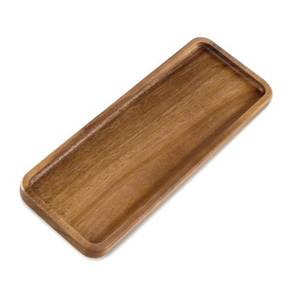 Small Acacia Wood Serving Tray, Wooden Decorative Tray for Coffee Table, Kitchen, Bathroom Counter - Wood Platter for Candles, Perfume, Snacks (11.4 x 4.1 x 0.6 in)