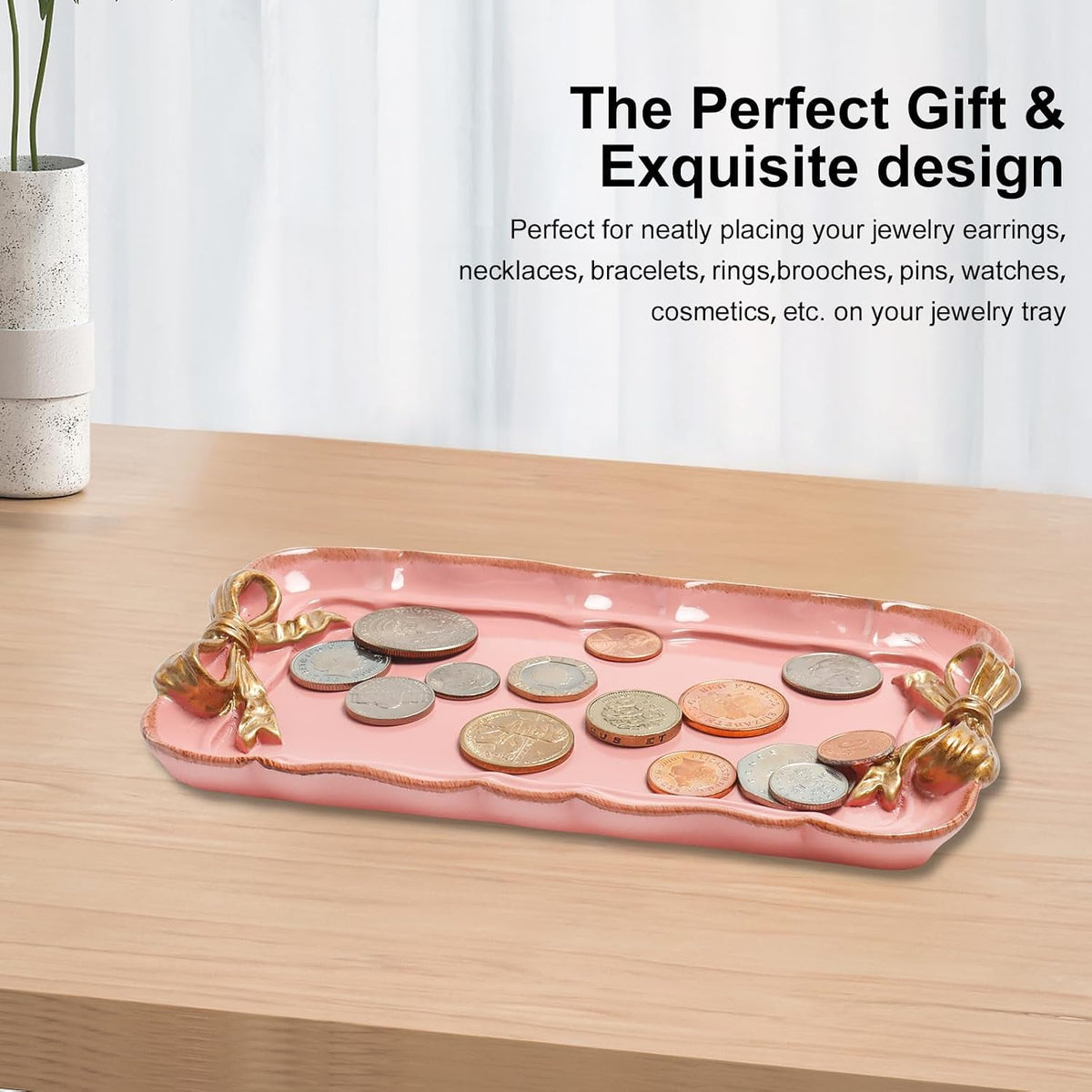 Warmtree Bow Jewelry Tray, Coquette Trinket Dish, Vanity Decor