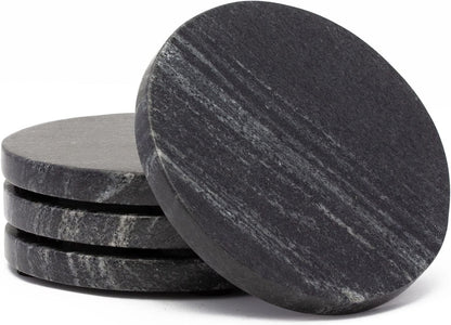 Thirstystone Natural Black Marble Round Coasters, 4 Pack