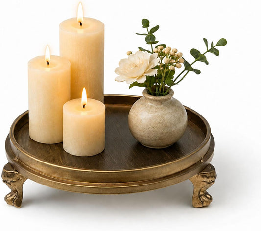 Vintage Brass Clawfoot Tray, Round Pedestal Candle Holder and Jewelry Dish