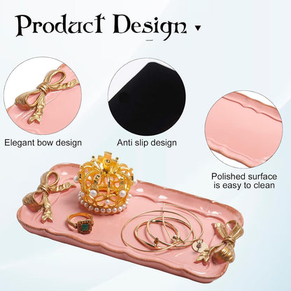 Warmtree Bow Jewelry Tray, Coquette Trinket Dish, Vanity Decor