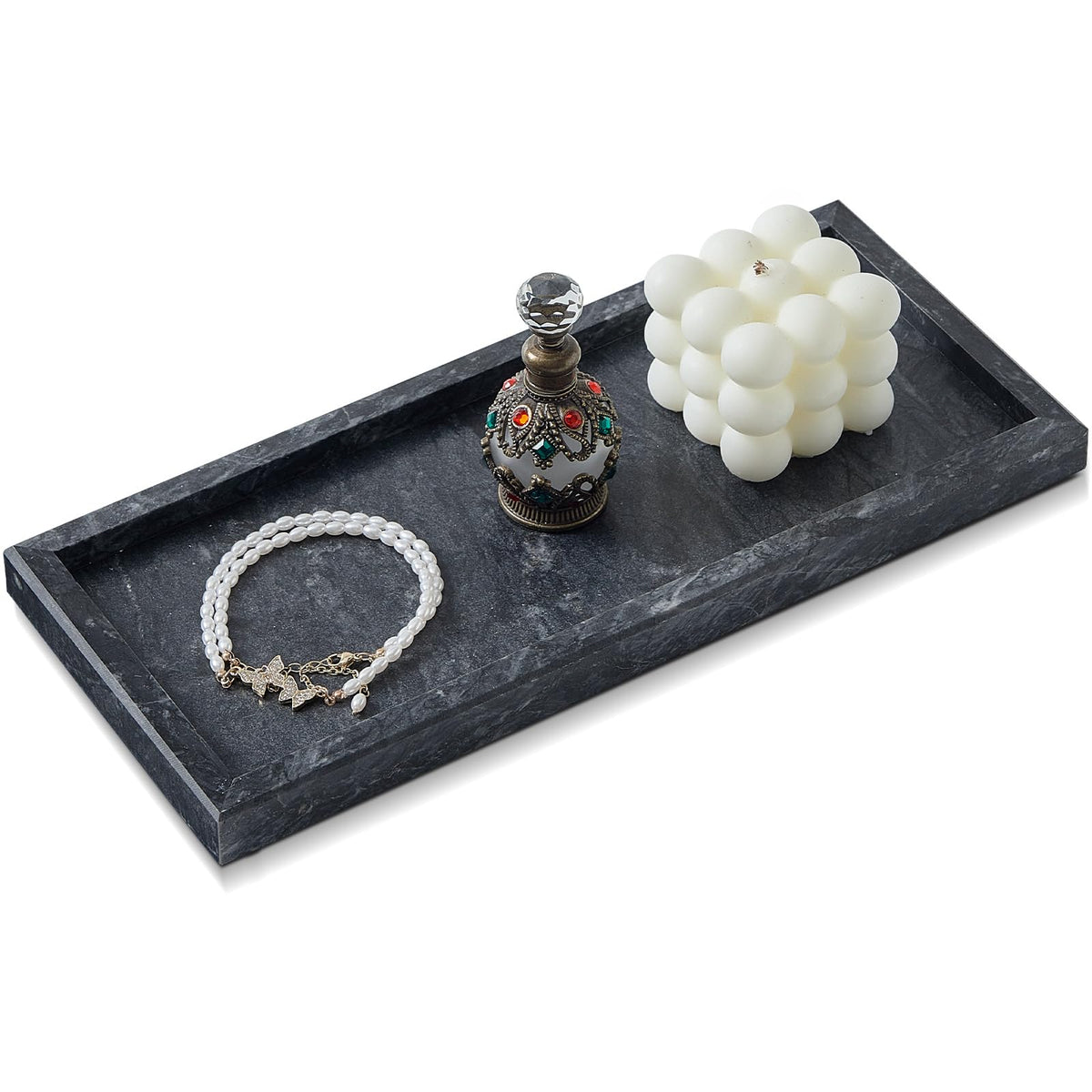 Natural Small Marble Vanity Tray, Stone Organizer for Bathroom & Kitchen