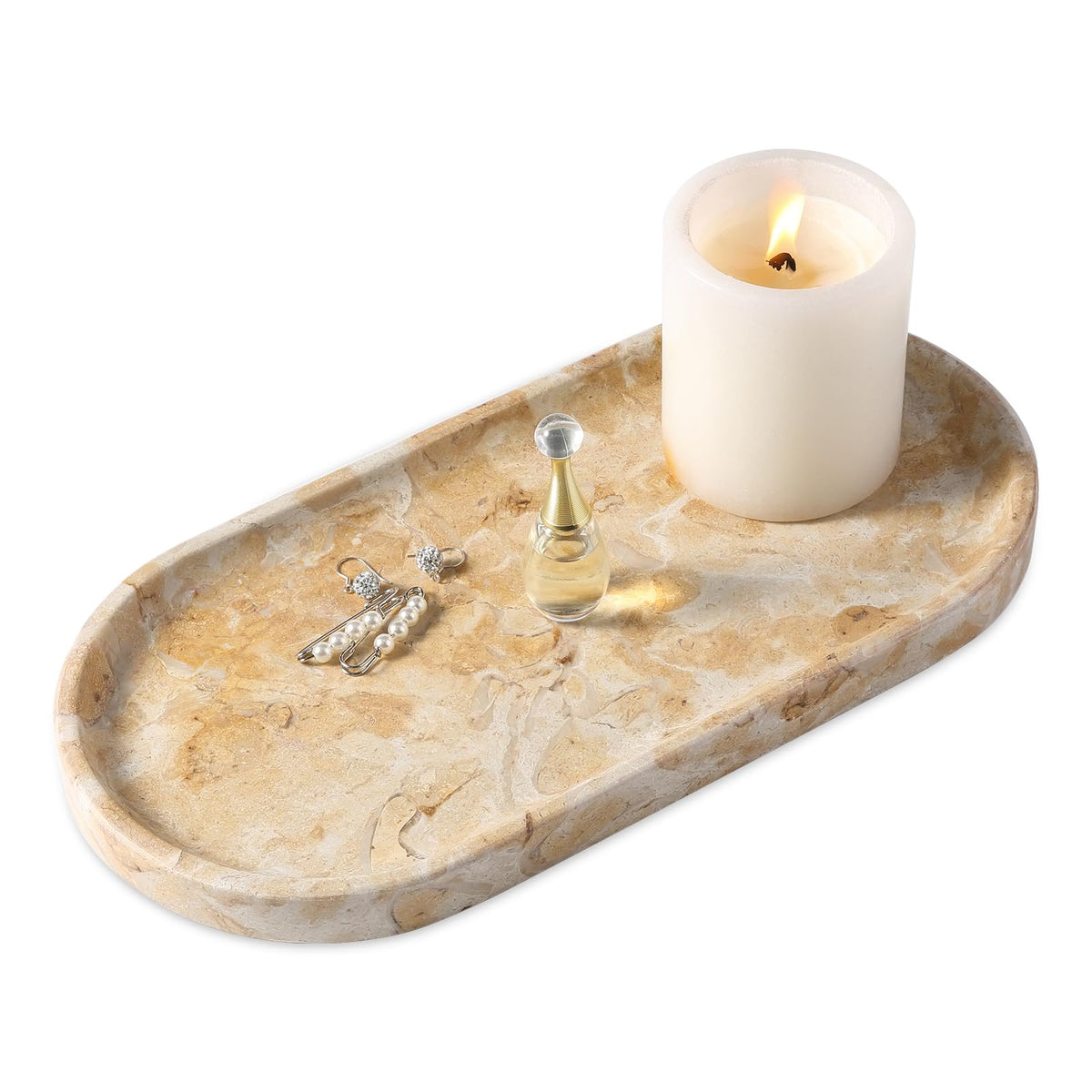 Koville Italian Travertine Tray, 12"x6" Vanity Decorative Marble Tray for Countertop, Catchall Tray for Perfume, Candles, Jewelry Dish Tray