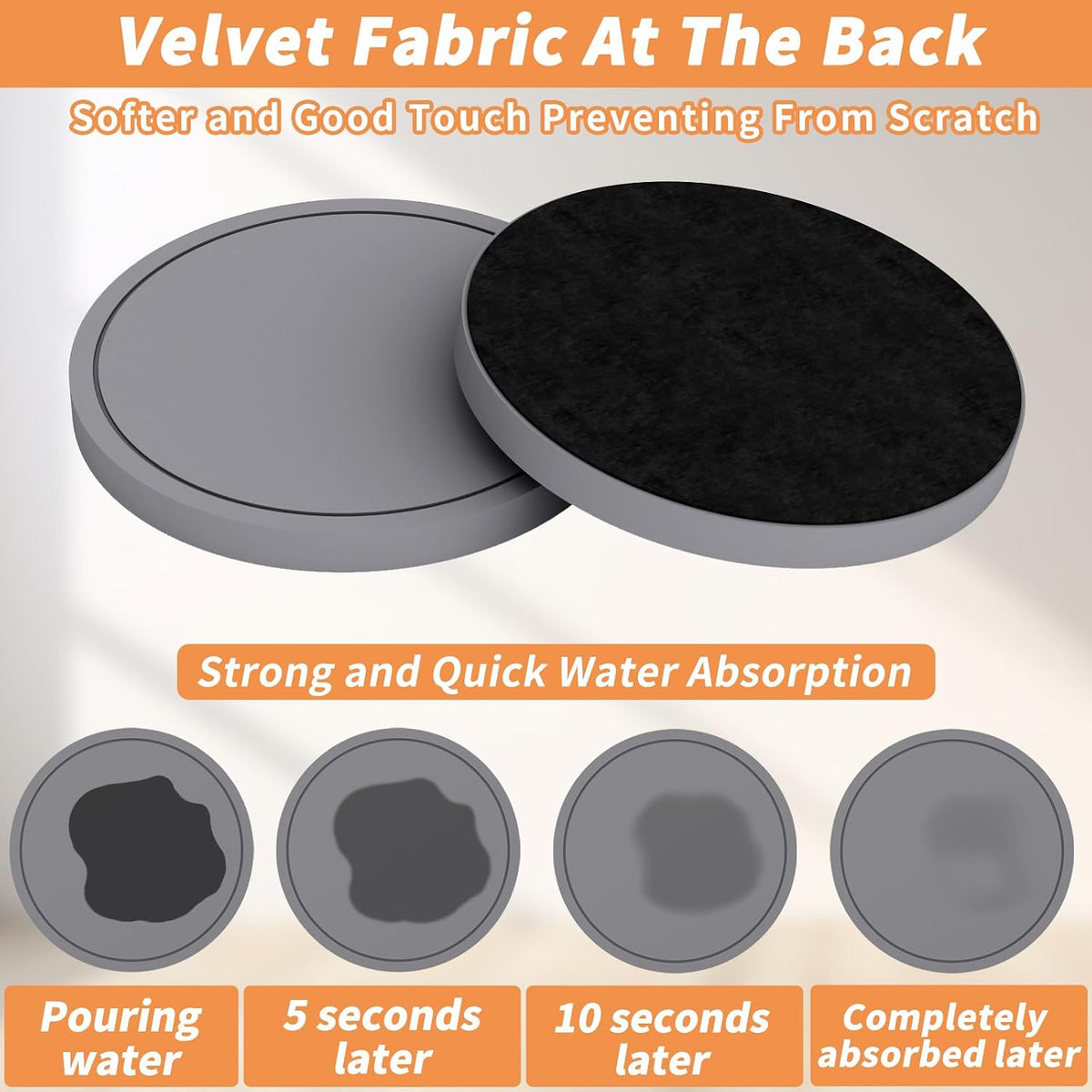 Azhou 6Pcs Absorbent Diatomaceous Earth Coasters Set with Velvet Bottom
