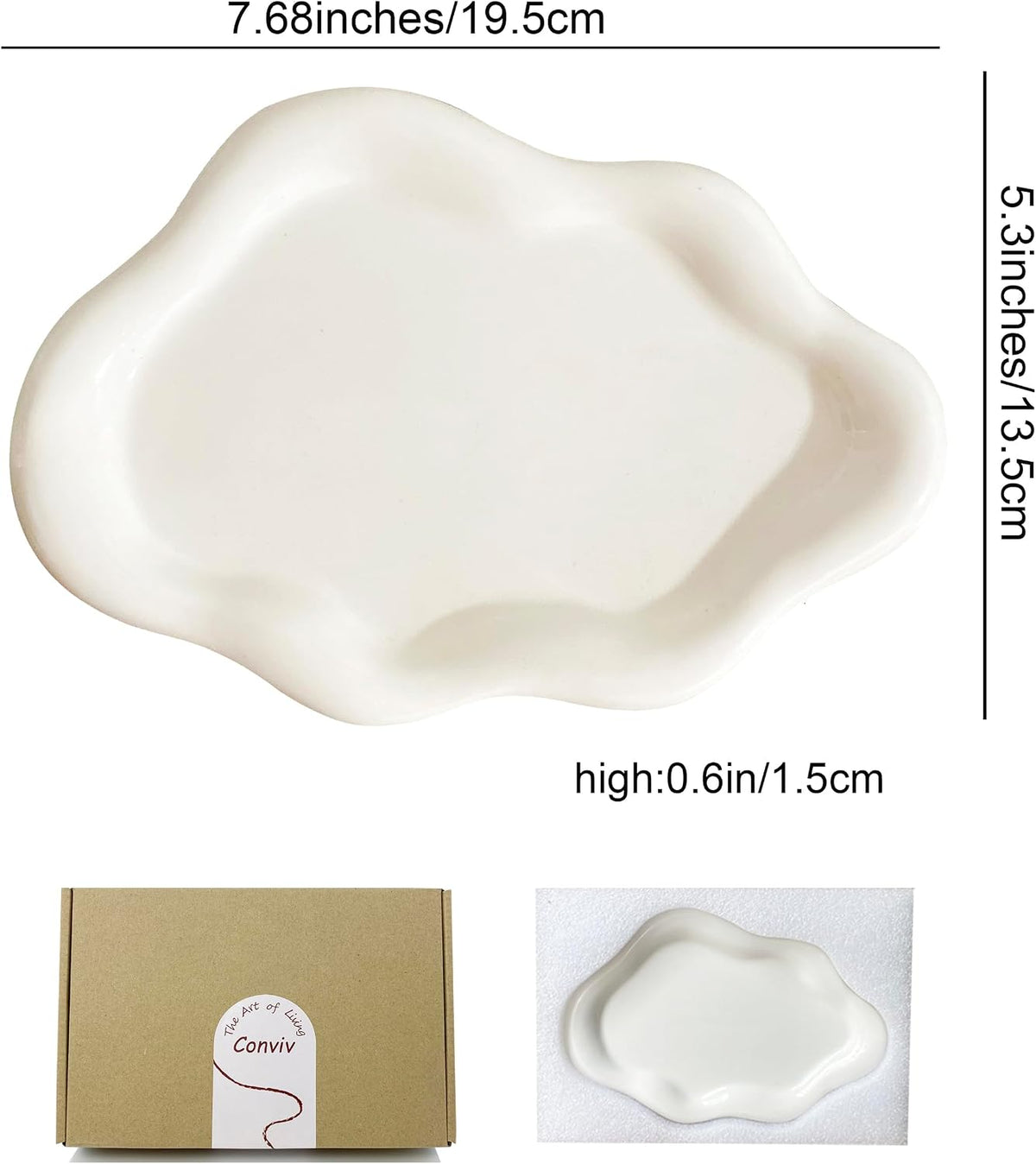 Ceramic Jewelry Tray,Ring Dish Holder,Perfume Trinket Dish,Key Bowl Vanity Cute Things Room Decor Aesthetic, Birthday Mother's Day Christmas Warm House Gifts for Women(White)