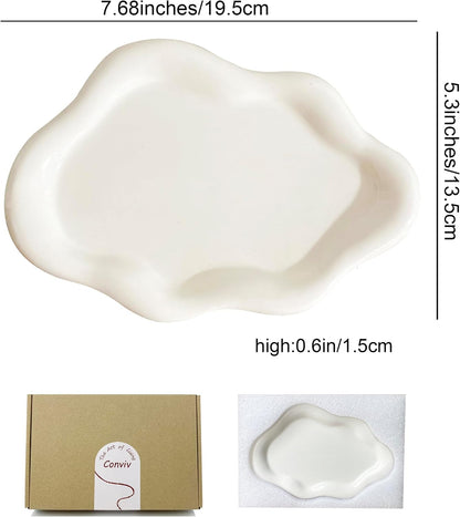 Ceramic Jewelry Tray,Ring Dish Holder,Perfume Trinket Dish,Key Bowl Vanity Cute Things Room Decor Aesthetic, Birthday Mother's Day Christmas Warm House Gifts for Women(White)