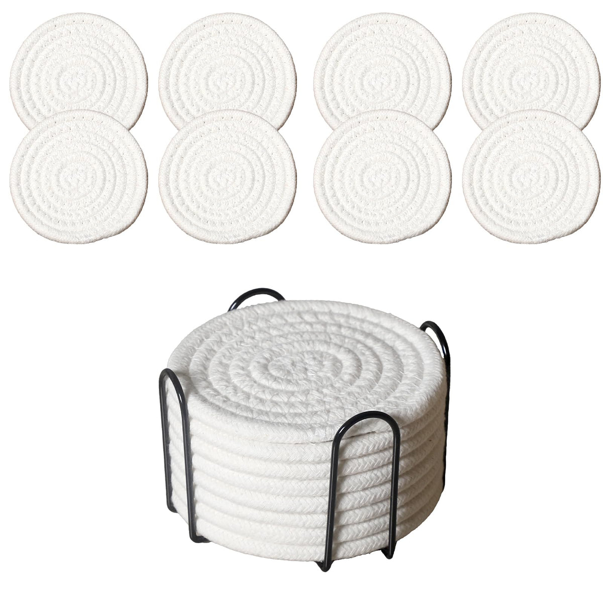 Drink Coasters Set of 8 with Holder, Cotton Woven,Pink
