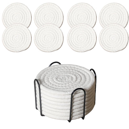 Drink Coasters Set of 8 with Holder, Cotton Woven,Pink