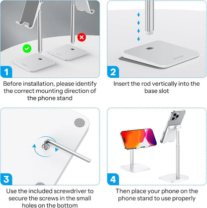 OMOTON CA02 Cell Phone Stand with Charging Hole for Desk Lightweight Silver