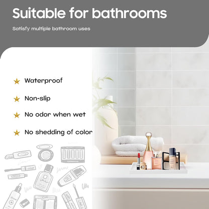 Vanity and Bathroom Tray, 7.7" ABS Countertop Organizer,Waterproof Vanity Tray for Toilet Tank,Perfume,Soap,Keys,Bathroom Accessories,Kitchen and Bath Trays,Non Slip Small Trays,White