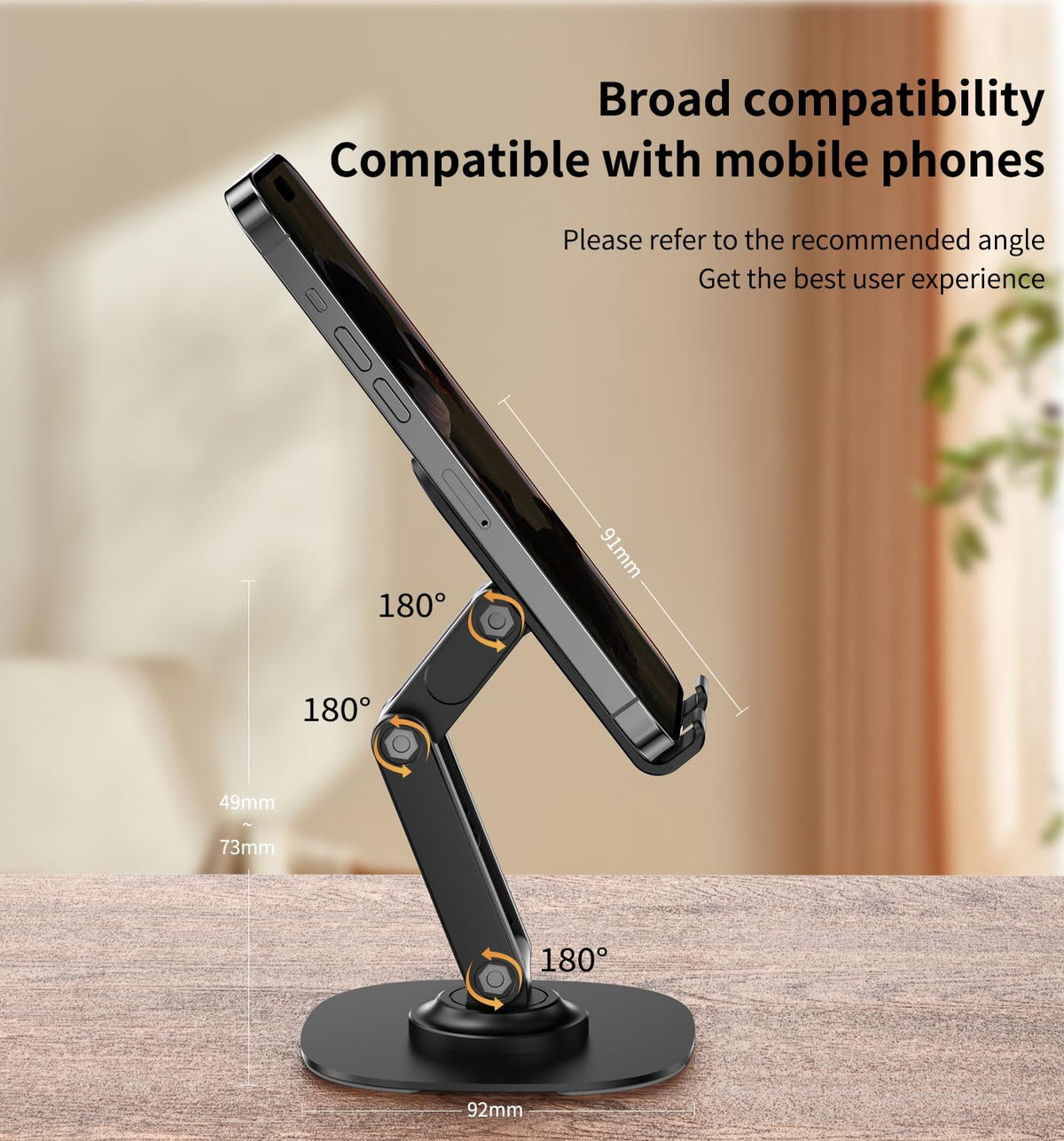360° Rotating Cell Phone Stand for Desk (K69-Black)