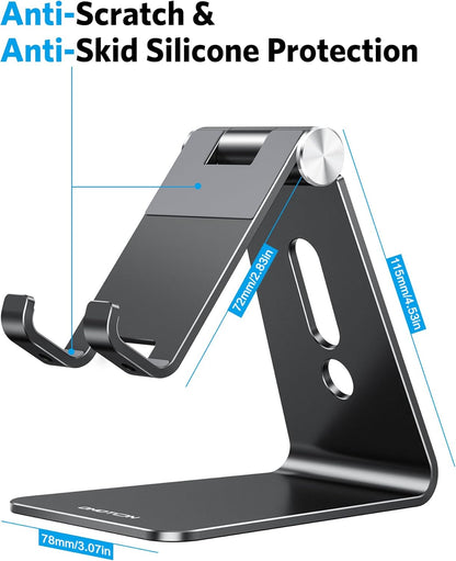 OMOTON C2 Adjustable Aluminum Cell Phone Stand with Charging Cutout, Black