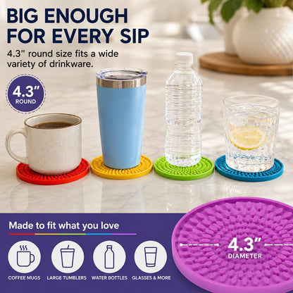 Silicone Coasters for Drinks - Absorbent Rubber Coasters Set of 6 Colorful