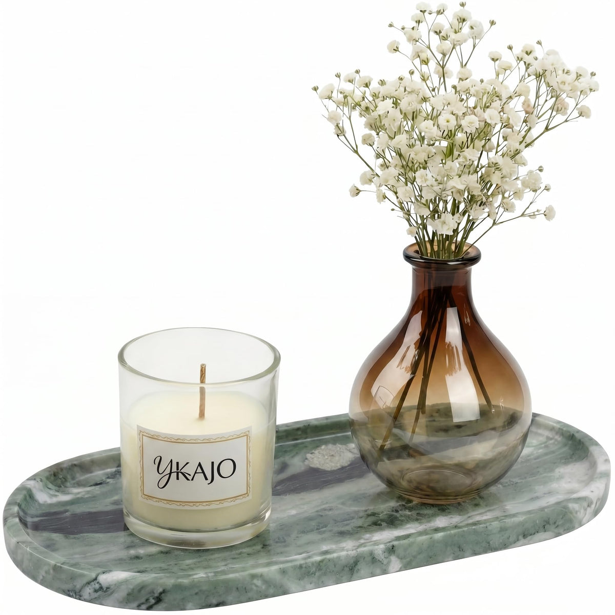 YKAJO Carrara White Gray Oval Marble Tray, 11.8x5.9 Perfume Organizer Dish