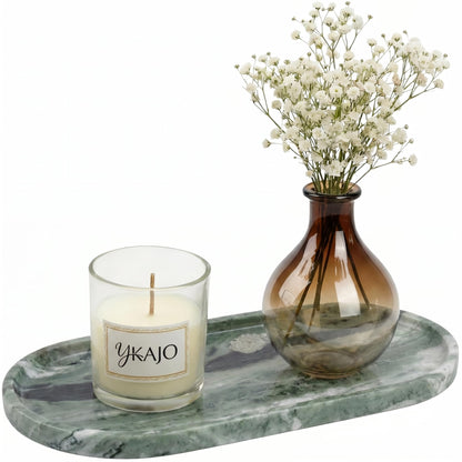 YKAJO Carrara White Gray Oval Marble Tray, 11.8x5.9 Perfume Organizer Dish