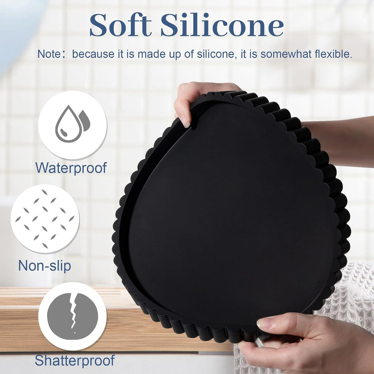 Round Bathroom Tray Perfume Organizer Coffee Table Decor, 9" Black