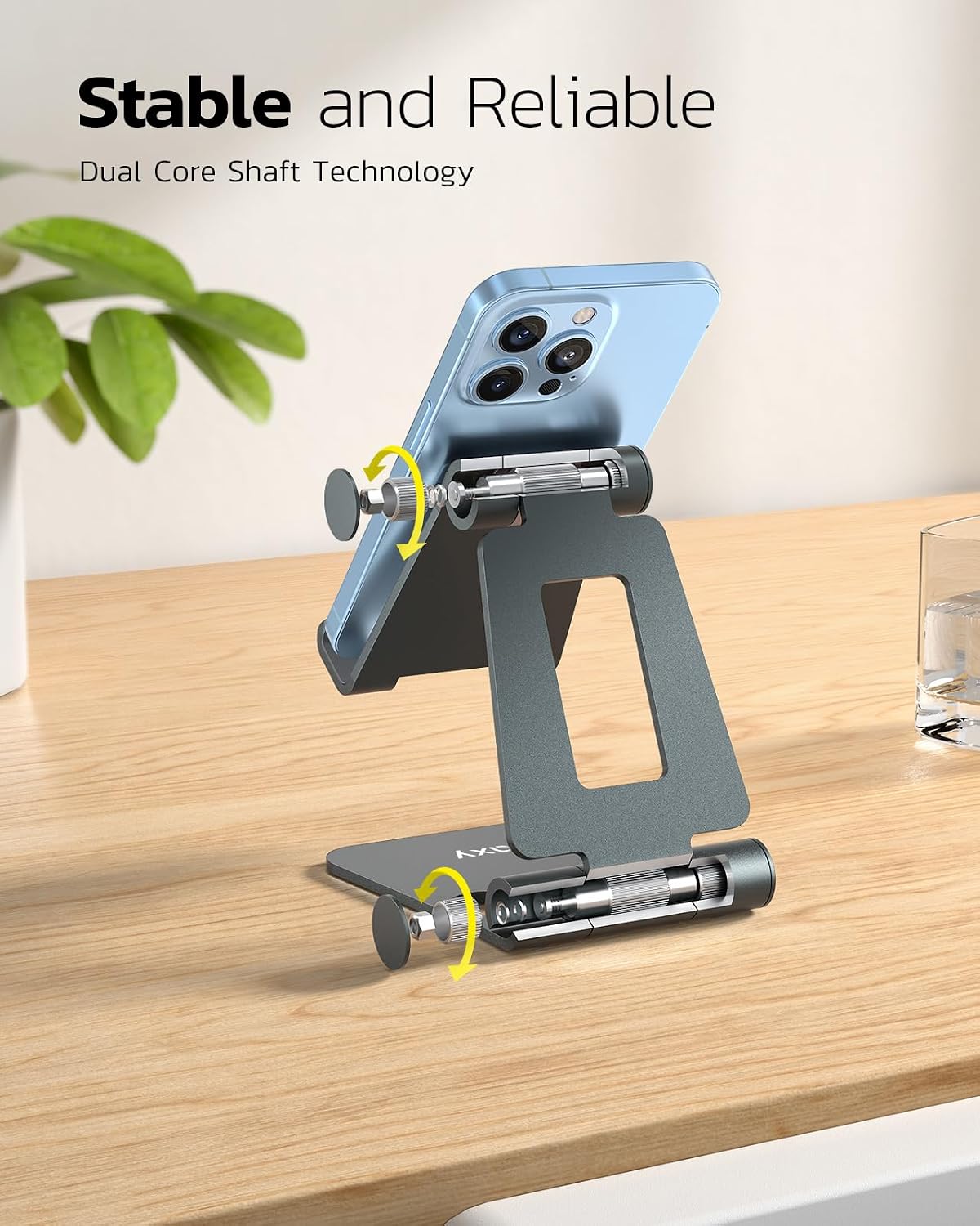Nulaxy Full Aluminum Dual Folding Cell Phone Stand for Desk, Gray