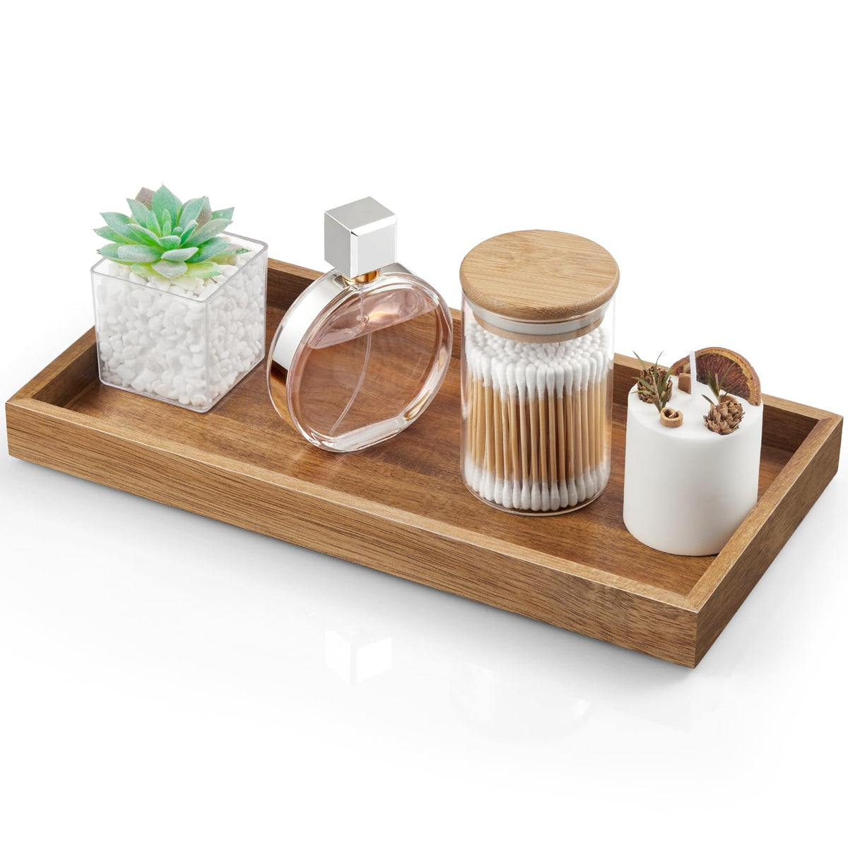 ALELION 6" Small Tiny Bathroom Vanity Tray for Counter - Acacia Wood Dish Soap Dispenser Tray for Kitchen - Decorative Tray for Kitchen Dresser Tops Perfume Jewelry