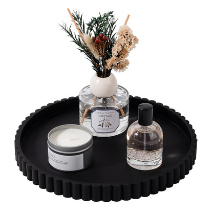 Round Bathroom Tray Perfume Organizer Coffee Table Decor, 9" Black
