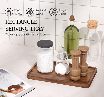 VERTORGAN 2 Pack Acacia Wood Serving Tray,9.8x5.9 Inch Trays,Home Decor