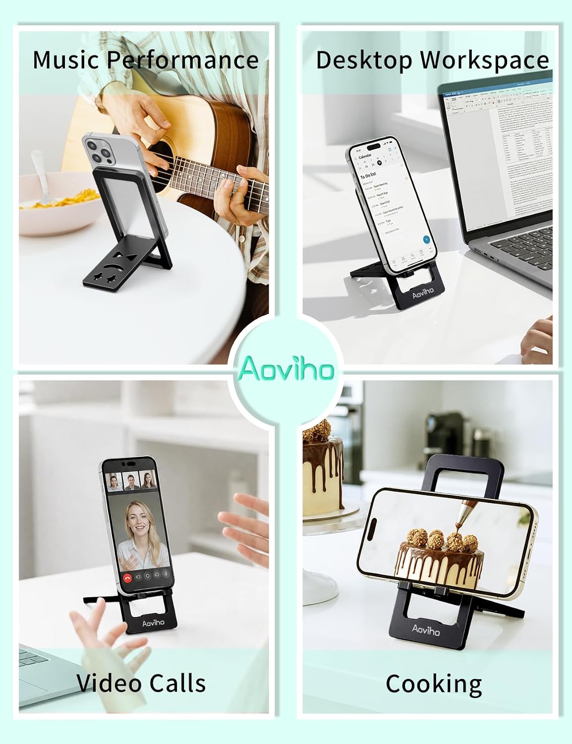 Aoviho Foldable Cell Phone Stand for Desk, Portable Phone Holder,Black