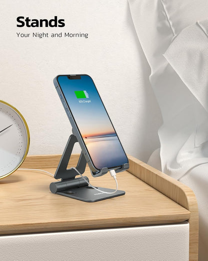 Nulaxy Full Aluminum Dual Folding Cell Phone Stand for Desk, Gray
