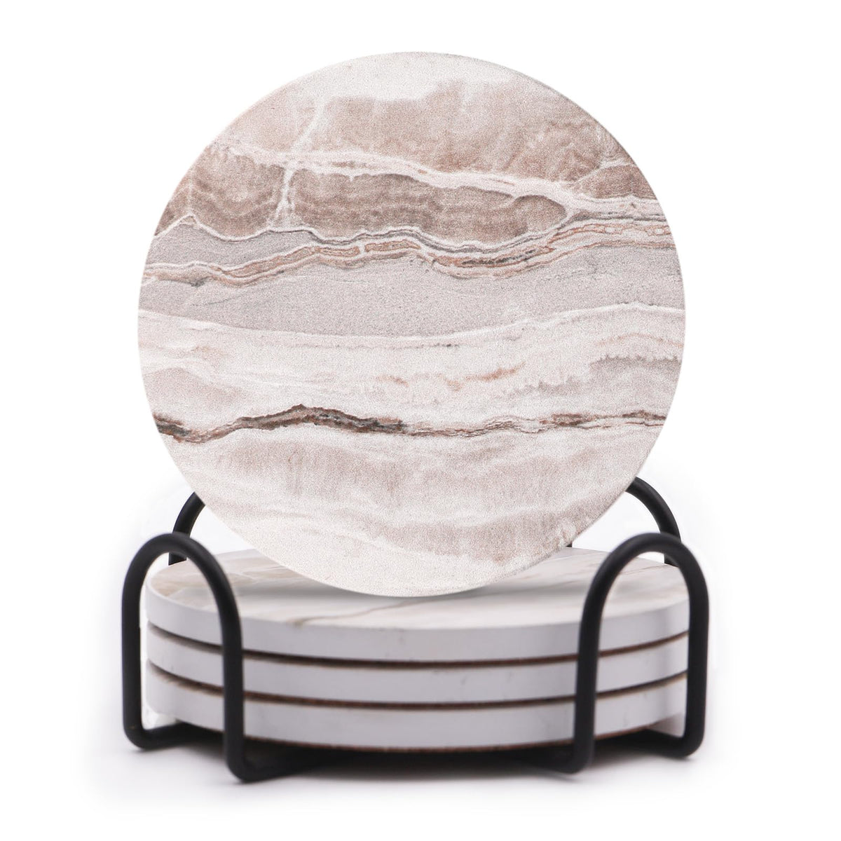 LIFVER Coasters Set of 6, Coasters for Drinks Absorbent Stone with Holder, Black Marble Style Ceramic Drink Coaster for Tabletop Protection, Coffee Table Decor Ideal for Home Decor House Warming Gifts