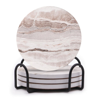LIFVER Coasters Set of 6, Coasters for Drinks Absorbent Stone with Holder, Black Marble Style Ceramic Drink Coaster for Tabletop Protection, Coffee Table Decor Ideal for Home Decor House Warming Gifts