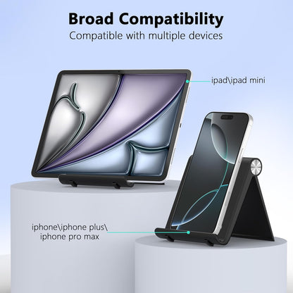 Cell Phone Foldable Stand for Desk, Portable Cell Phone Holder, Adjustable Tablet Dock, Office Desk Accessories for iPhone 17 16 15 14 13 Pro Max Air, Galaxy S25, S24, Black