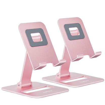 Nulaxy 2 Pcs Aluminum Dual Folding Cell Phone Stand for Desk Black&Rosegold