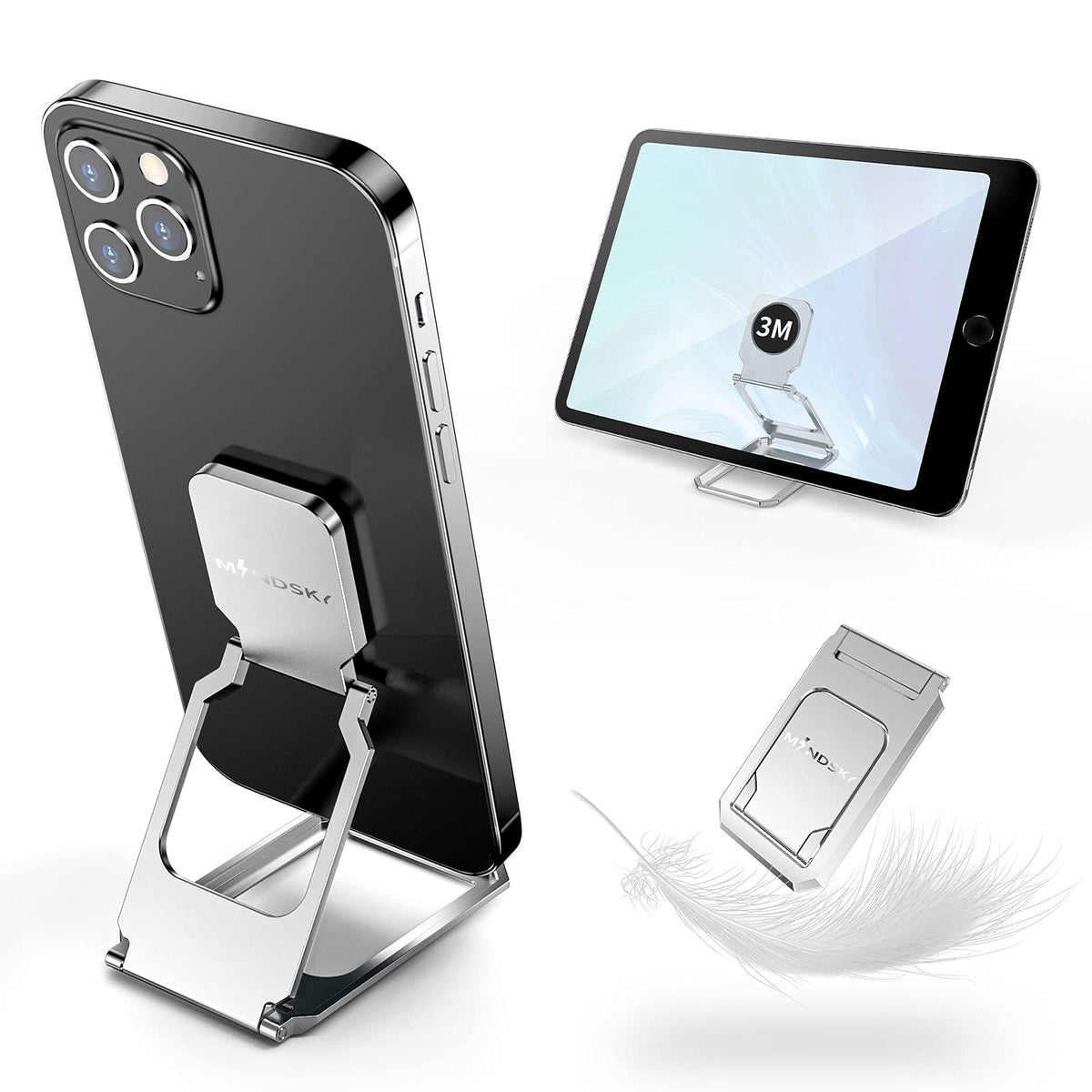 Phone Ring Holder Finger Kickstand 360°Rotation Cellphone Back Grip Foldable Cell Phone Stand for Desk Compatible with iPhone iPad Smartphones Tablets (Gun Black)