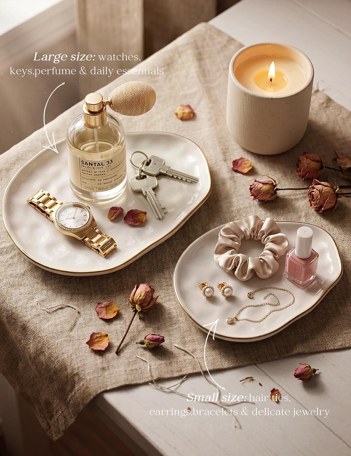 AISBUGUR Jewelry Dish Set of 2, Large Jewelry Tray for More Jewelry Ring Dish Jewelry Bowl with Beautiful Package and Greeting Card Perfect for Birthday Gifts for Women
