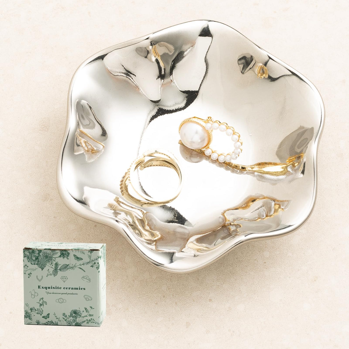 Ceramic Lotus Leaf Trinket Dish, Ring Holder for Jewelry