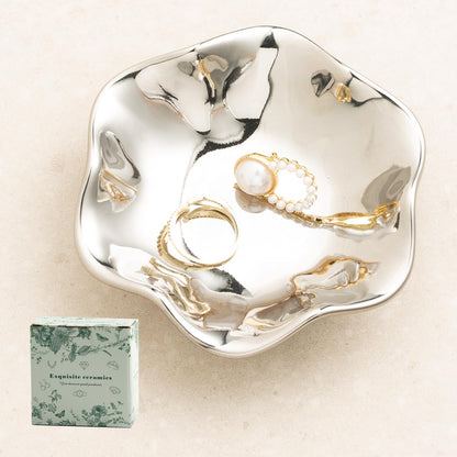 Ceramic Lotus Leaf Trinket Dish, Ring Holder for Jewelry