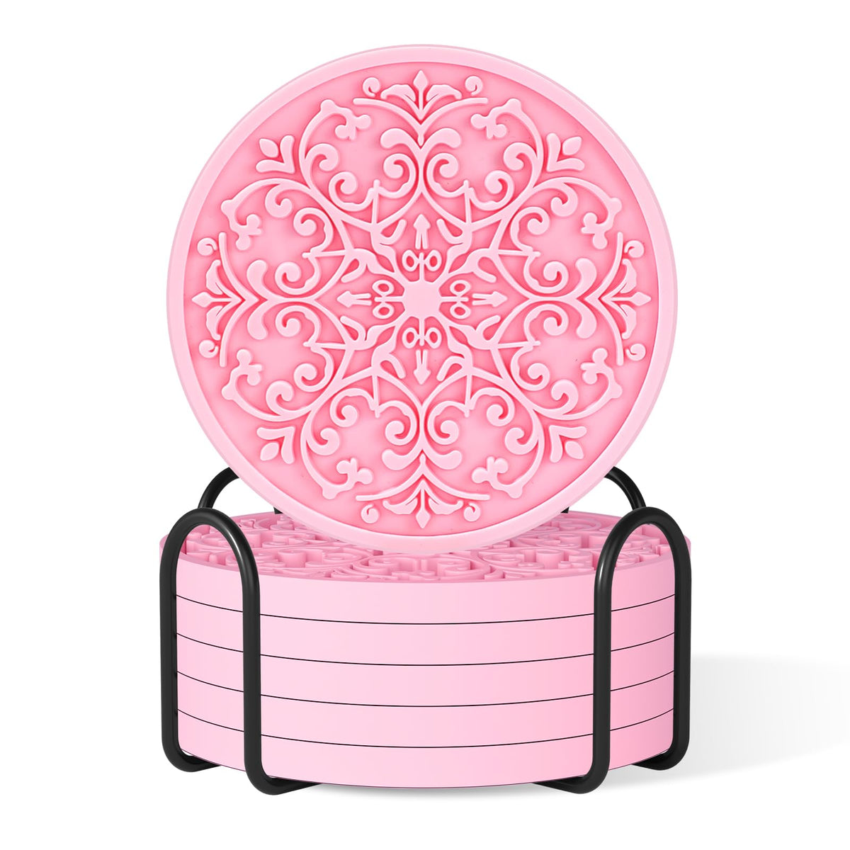 Drink Coasters, Coasters Set of 6 with Holder, Non-Slip Silicone Cup Mat