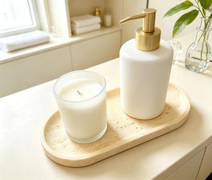 Beige Travertine Vanity Tray | Natural Stone Bathroom Organizer | Perfume & Jewelry Storage for Spa, Bedroom, Kitchen | Non-Slip Waterproof Design,9.8"x4.7"x0.6"