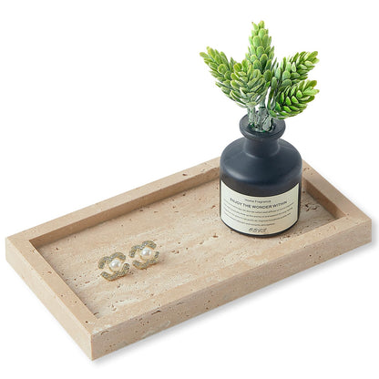Natural Small Marble Vanity Tray, Stone Organizer for Bathroom & Kitchen